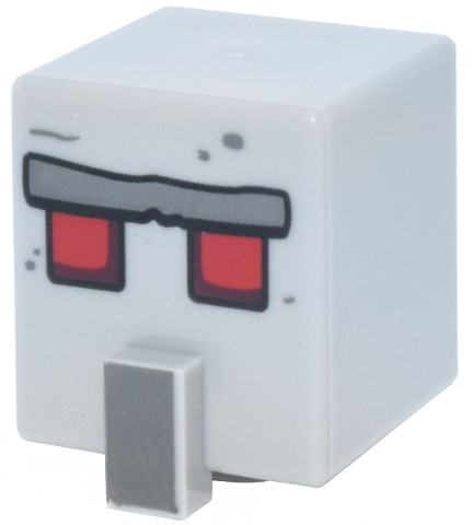 Minifigure, Head, Modified Cube Tall with Raised Rectangle with Stone Unibrow, Square Red and Dark Red Eyes and Dark Bluish Gray Nose Pattern (Minecraft Iron Golem): {умерено каменно сив}