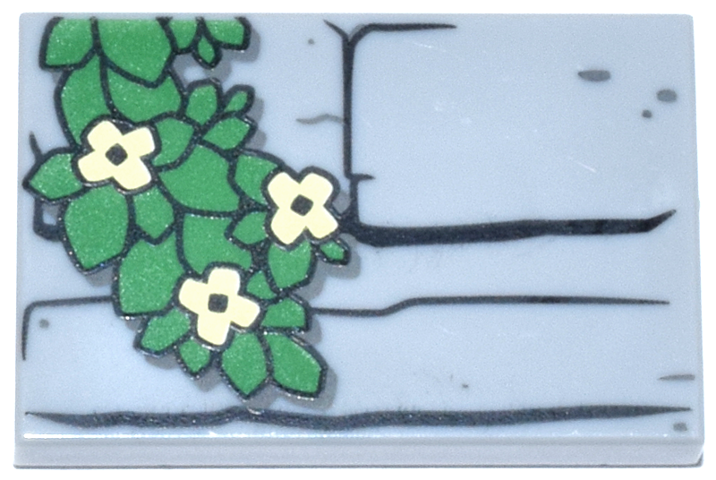 Tile 2 x 3 with Black Stone Contours and Vine with Bright Green Leaves and Bright Light Yellow Flowers Pattern (Minecraft Iron Golem Torso): {умерено каменно сив}