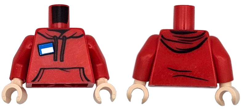 Torso Hoodie with Drawstrings, Kangaroo Pocket and Blue and White Name Tag Pattern / Red Arms / Light Nougat Hands: {ярко червен}