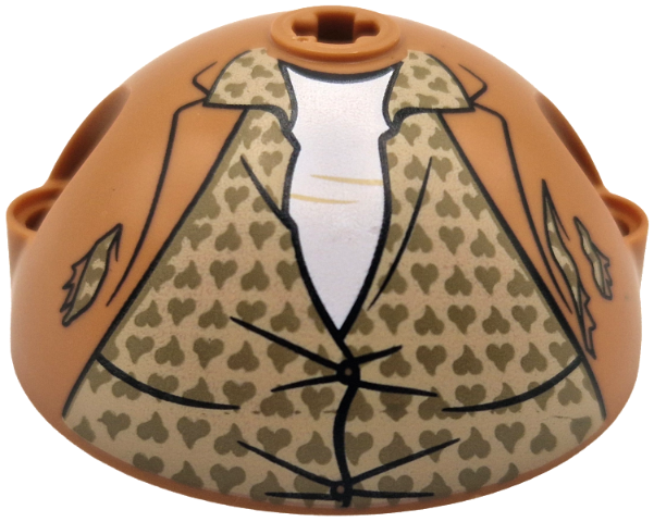 Cylinder Hemisphere 5 x 5, Axle Hole in Center and 2 Pin Holes with Torn Jacket, Tan Shirt with Buttons, Wrinkles and Dark Tan Hearts over White Undershirt Pattern: {умерен нуга}