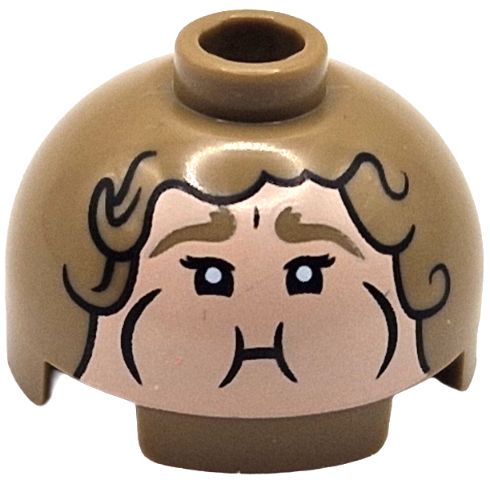 Brick, Round 2 x 2 Dome Top with Light Nougat Face, Thick Eyebrows, Black Eyes, Mouth, Puffed Out Cheeks and Hair Outline Pattern: {пясъчно жълт}