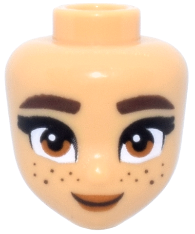 Mini Doll, Head Friends with Dark Brown Thick Eyebrows and Freckles, Dark Orange Eyes and Lips, Closed Mouth Smile Pattern: {умерен тан}