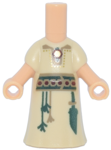 Micro Doll, Body with Molded Tan Dress and Printed Gold and Dark Red Pendant, Dark Tan and Dark Green Belt with Tassels and Knife Pouch Pattern: {умерен тан}