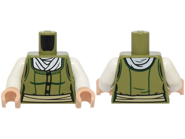 Torso Female Bodice with Dark Green Trim, Buttons and Contours, White Blouse, Tan Sash Pattern / White Arms / Light Nougat Hands: {маслинено зелен}
