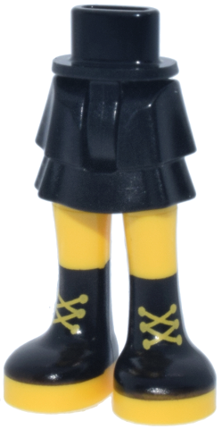 Mini Doll Hips and Skirt Layered with Molded Yellow Legs and Printed Black Boots with Laces Pattern - Thin Hinge: {черен}