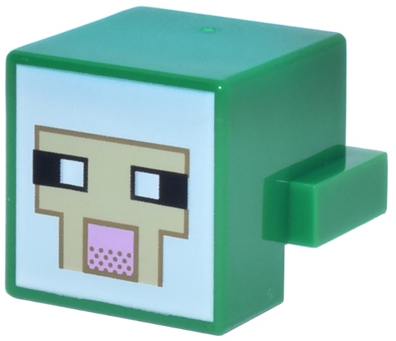 Creature Head Pixelated with Black and White Eyes, Bright Pink Nose, Tan Face with Dark Tan Outline on White Background Pattern (Minecraft Sheep): {тъмно зелен}
