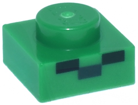 Plate 1 x 1 with 1 Dark Green and 2 Black Rectangles Pattern (Minecraft Micromob Zombie Face): {тъмно зелен}