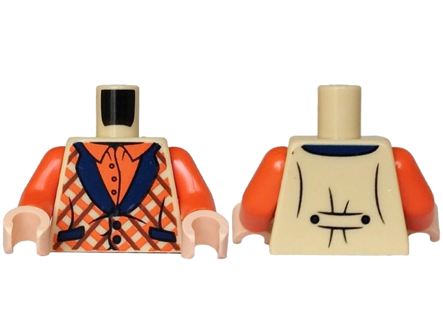 Torso Vest with Dark Blue Collar and Pockets over Reddish Orange Shirt Pattern / Reddish Orange Arms / Light Nougat Hands: {тухлено жълт}