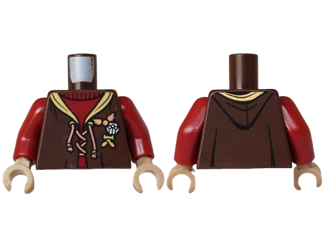 Torso Hoodie with Gold Trim, Copper Laces and Golden Snitch over Dark Red Sweater Pattern / Dark Red Arms / Dark Tan Hands: {тъмно кафяв}