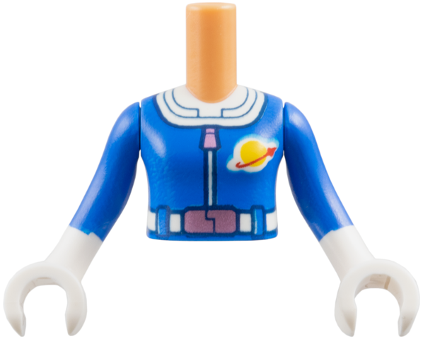 Torso Mini Doll Girl Blue Astronaut Costume, White Collar and Belt, Metallic Pink Zipper and Buckle, Red and Yellow Classic Space Logo Pattern, Blue Arms / Sleeves with White Hands / Gloves: {нуга}