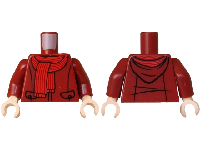 Torso Hoodie with Black Trim and Pockets, Red Striped Scarf Pattern / Dark Red Arms / Light Nougat Hands: {нов тъмно червен}