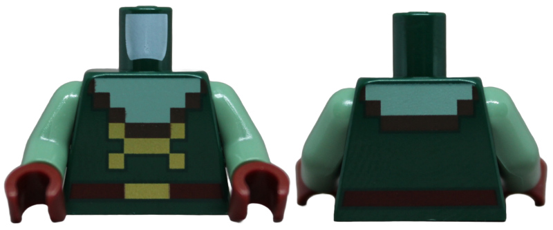 Torso Pixelated Sand Green Neck, Dark Brown Trim, Dark Red Belt with Gold Buckle Pattern / Sand Green Arms / Dark Red Hands: {земно зелен}