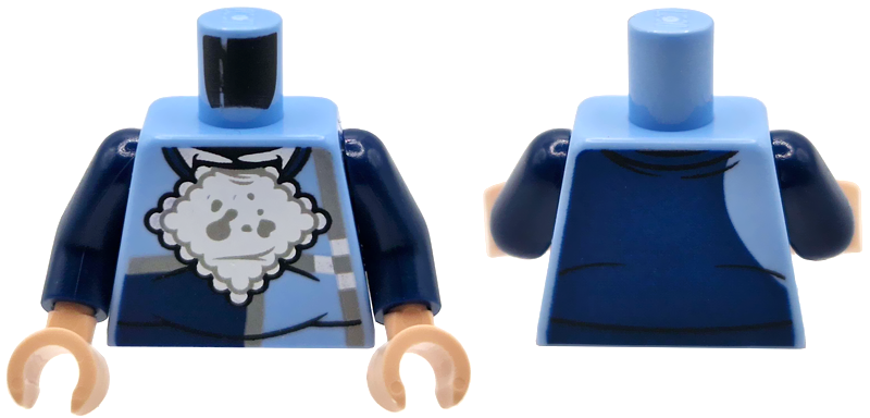 Torso Sweater with Dark Blue Panels and Light Bluish Gray Rectangles, White Shirt, Napkin with Spots Pattern / Dark Blue Arms / Light Nougat Hands: {светло кралско син}
