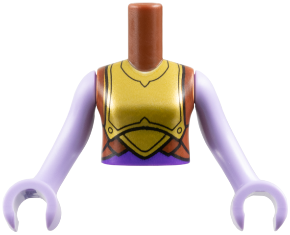 Torso Mini Doll Girl Gold Breastplate Armor, Dark Purple Midriff Pattern, Lavender Arms with Hands: {умерено кафяв}