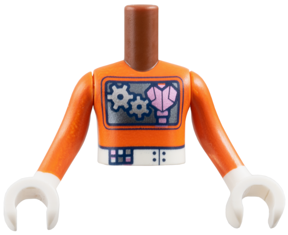 Torso Mini Doll Boy Reddish Orange Robot Costume, Dark Silver Box with Silver Gears and Metallic Pink Heart, White Belt Pattern, Reddish Orange Arms / Sleeves with White Hands / Gloves: {червеникаво-кафяв}
