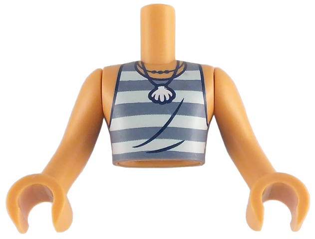 Torso Mini Doll Man Light Aqua and Sand Blue Striped Sleeveless Shirt and Necklace with White Shell Pattern, Nougat Arms with Hands: {нуга}