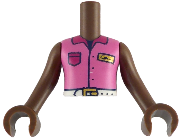 Torso Mini Doll Girl Dark Pink Sleeveless Shirt with Magenta Pocket and Collar, Gold Badge, White Belt with Buckle Pattern, Umber Arms with Hands: {умбра}