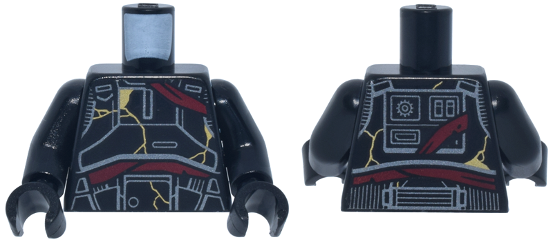 Torso SW Imperial Death Trooper Armor with Dark Silver Lines and Shapes, Dark Red Bandages and Gold Cracks Pattern / Black Arms / Black Hands: {черен}