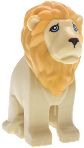 Cat, Large (Lion) with Molded Ochre Yellow Mane and Printed Bright Light Blue Eyes, Reddish Brown Nose, Black Nostrils Pattern (Wicked Cowardly Lion): {тухлено жълт}