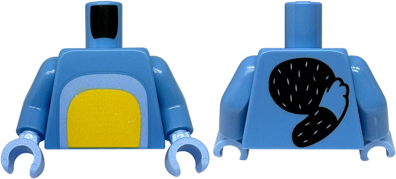 Torso with Yellow and Bright Light Blue Stomach, Black Oval and Tail with Fur Lines on Back Pattern / Medium Blue Arms / Bright Light Blue Hands: {умерено син}
