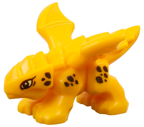 Dragon, Baby with 4 Feet and Open Wings with Bright Light Yellow Eyes and Reddish Brown Scales Pattern: {огнено жълто-оранжев}