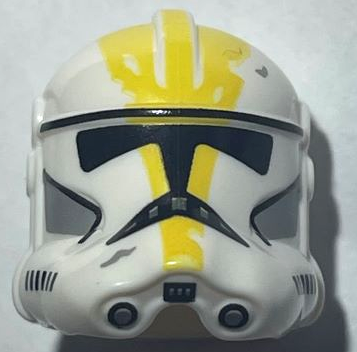 Minifigure, Headgear Helmet SW Clone Trooper (Phase 2) with Holes with Black Visor, Yellow Markings and Light Bluish Gray Cheek Indents Pattern: {бял}