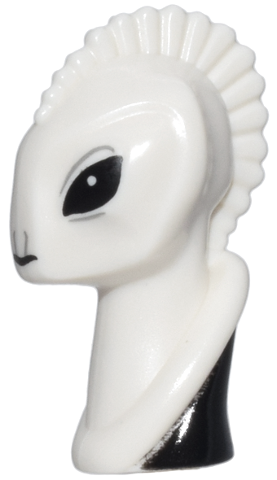 Minifigure, Head, Modified Alien Kaminoan with Crest with Black Collar, Eyes and Mouth and Light Bluish Gray Lines Pattern: {бял}