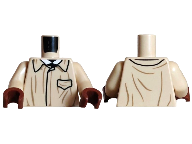 Torso Harry Potter Protective Overcoat with Dark Tan Wrinkles, Black Pocket and Large Collar over White Shirt Pattern / Tan Arms / Reddish Brown Hands: {тухлено жълт}