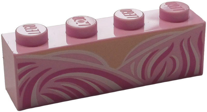 Brick 1 x 4 with Dark Pink and White Curved Lines, Light Nougat Neck Pattern (BrickHeadz Glinda Torso): {светло пурпурен}
