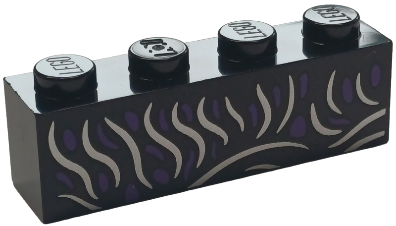 Brick 1 x 4 with Dark Purple Spots and Silver Wavy Lines Pattern (BrickHeadz Elphaba Torso): {черен}