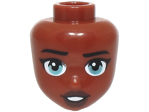 Mini Doll, Head Friends with Black Eyebrows and Eyelashes, Metallic Light Blue Eyes, Dark Brown Lips, Open Mouth Smile with Teeth Pattern: {червеникаво-кафяв}