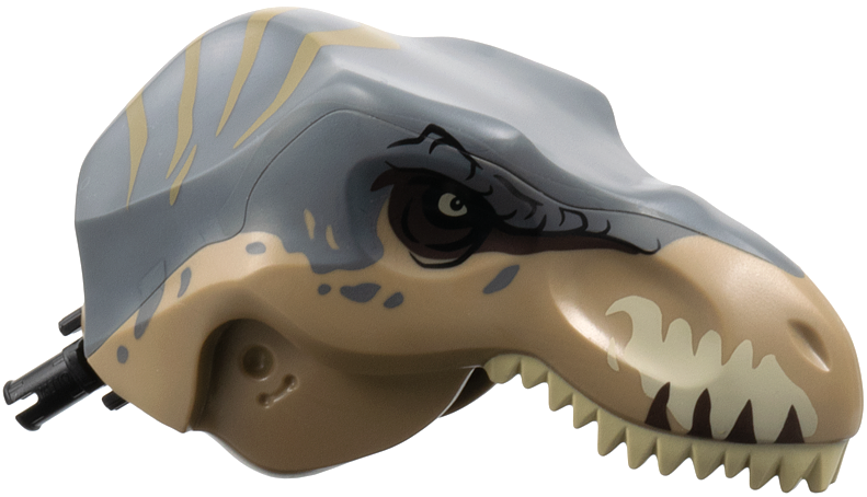 Dinosaur Head Tyrannosaurus rex with Dark Bluish Gray Top and Black Pin with Tan Teeth and Dark Tan Stripes Pattern: {пясъчно жълт}