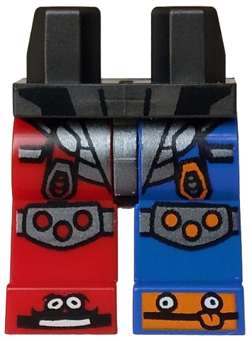 Hips and 1 Blue Left Leg, 1 Red Right Leg with Dark Silver Armor and Knee Pads, Orange and Black Shoes with White Eyes, Mouth and Tongue Pattern: {титаниево метален}