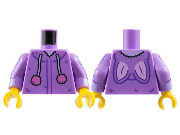 Torso Rabbit Hoodie with Dark Purple Lines and Fur and Lavender Draw Strings with Dark Pink Puffs and Bright Pink Ears Pattern / Medium Lavender Arms with Dark Purple and Lavender Cuffs, Cat Head, and Paw Print Pattern / Yellow Hands: {умерено лавандулов}