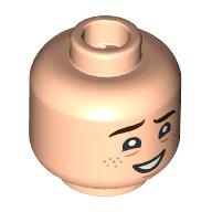 Minifigure, Head Dual Sided Child Dark Brown Eyebrows, Nougat Freckles and Dimples, Open Mouth Smile with Teeth / Red Tongue Sticking Out Pattern: {светло нуга}