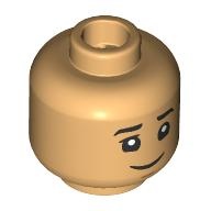 Minifigure, Head Dual Sided Child Black Eyebrows, Medium Nougat Chin Dimple, Grin / Scared Open Mouth with Top Teeth Pattern: {умерен тан}