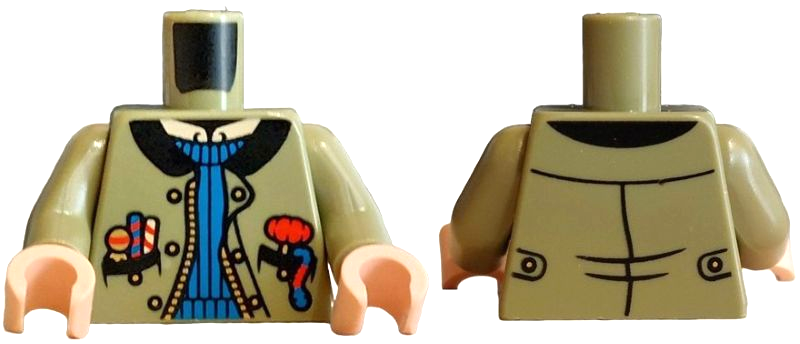 Torso Jacket Open with Black Collar, Blue Jumper, Lollipops and Candy Canes in Pockets Pattern / Olive Green Arms / Light Nougat Hands: {маслинено зелен}
