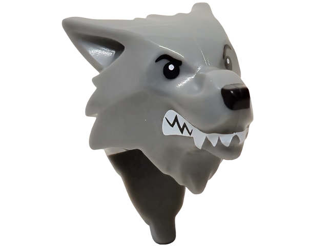 Minifigure, Head, Modified Wolf, Smooth Hair and Brow with Black Nose, Eyes and Eyebrows, White Teeth and Fangs Pattern: {тъмно каменно сив}