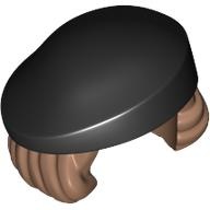 Minifigure, Hair Combo, Hair with Hat, Short Wavy Hair with Molded Black Beret Pattern: {умерено кафяв}