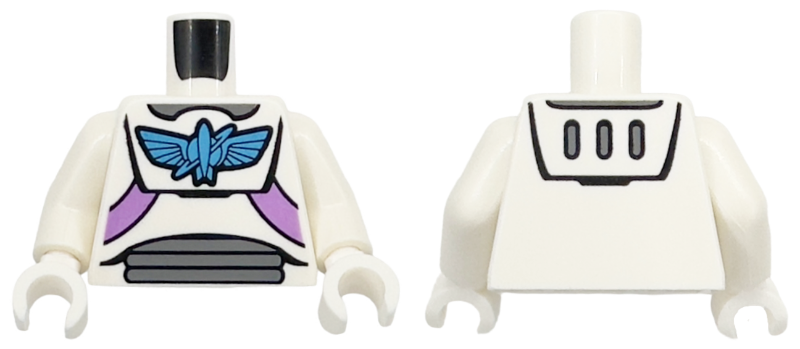 Torso Spacesuit with Dark Azure Star Command Logo, Dark Bluish Gray Neck and Stomach Panels, Medium Lavender Straps Pattern / White Arms / White Hands: {бял}