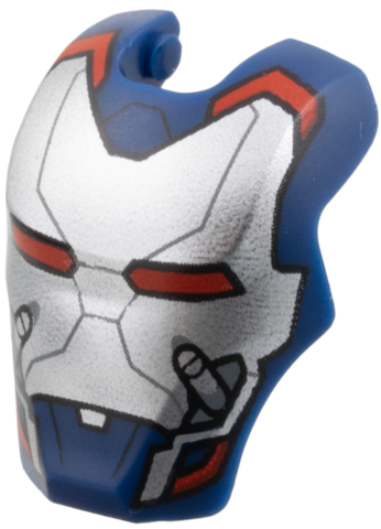 Minifigure, Visor Top Hinge Large with Silver Face Shield with Red Eyes and Trim Pattern: {земно син}