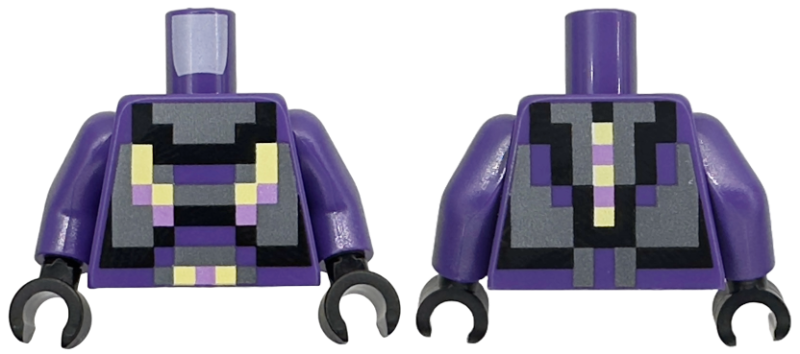 Torso Pixelated Dark Silver, Black, Bright Light Yellow, and Medium Lavender Armor Pattern / Dark Purple Arms / Black Hands: {светло виолетов}