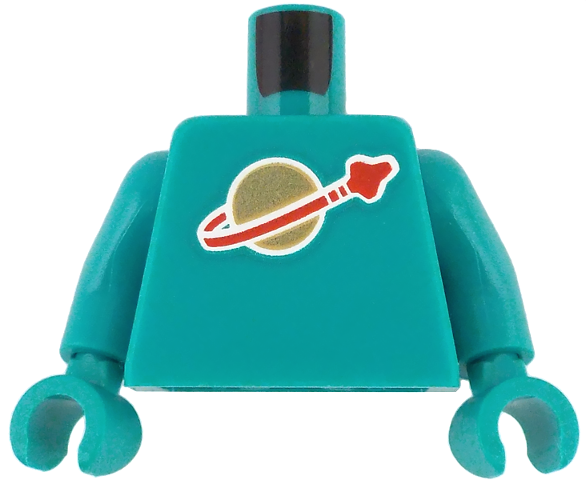 Torso with Classic Space Logo High on Torso Pattern, Inside with Ribs (second reissue) / Dark Turquoise Arms / Dark Turquoise Hands: {ярко синьо-зелен}