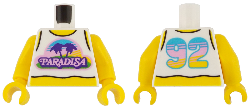 Torso Tank Top Cropped with Bright Pink and Dark Purple Paradisa Logo, Yellow Neck and Stomach, '92' on Back Pattern / Yellow Arms / Yellow Hands: {бял}