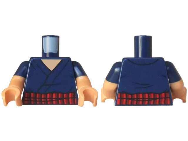 Torso Robe with Black Trim, Dark Red and Red Sash, Medium Tan Neck Pattern / Medium Tan Arms with Molded Dark Blue Short Sleeves / Medium Tan Hands: {земно син}
