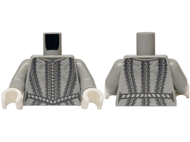 Torso Doublet Silver and Dark Bluish Gray Buttons and Detailed Trim Lines Pattern / Light Bluish Gray Arms / White Hands: {умерено каменно сив}