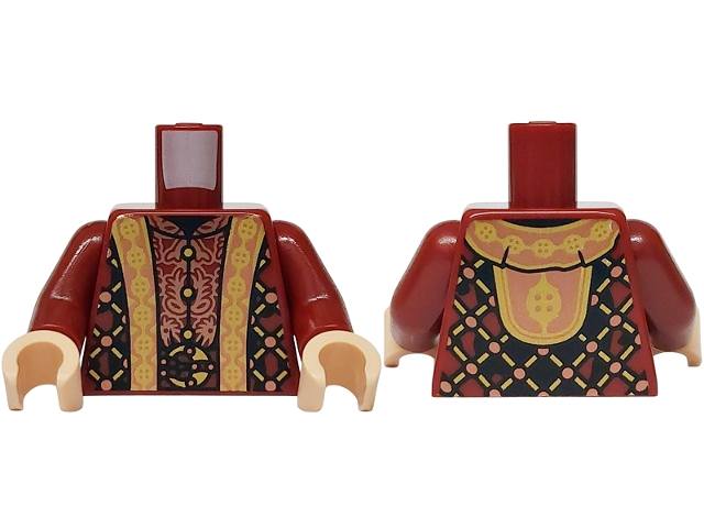 Torso Robe with Hood, Copper Filigree and Dots, Gold Lattice, Hems and Belt Buckle Pattern / Dark Red Arms / Light Nougat Hands: {нов тъмно червен}