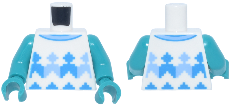 Torso Sweater Vest with Bright Light Blue and Dark Azure Fair Isle Pattern / Dark Turquoise Arms / Dark Turquoise Hands: {бял}