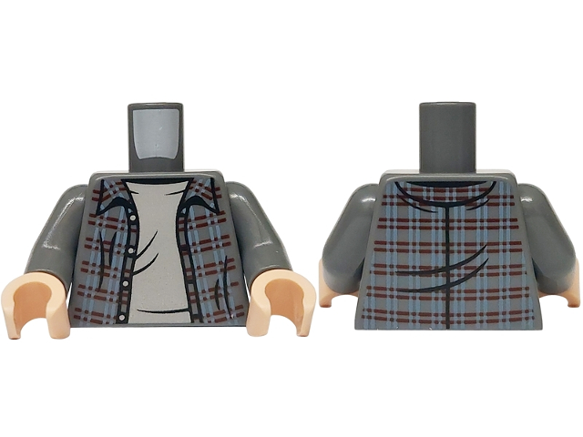 Torso Flannel Shirt over Light Bluish Gray T-Shirt Pattern / Dark Bluish Gray Arms / Light Nougat Hands: {тъмно каменно сив}