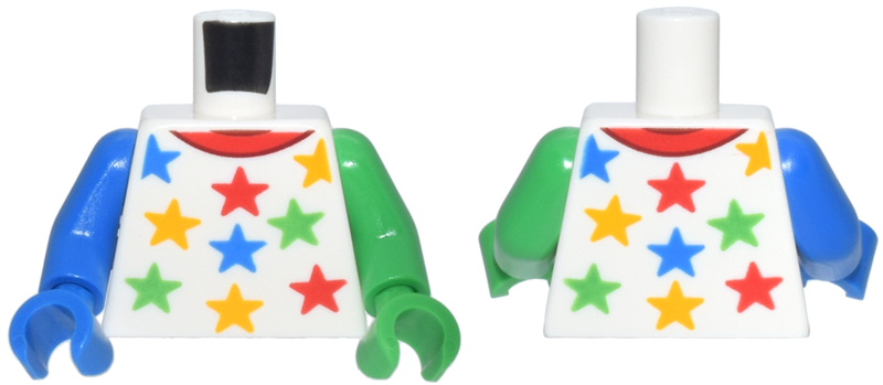 Torso Red Neckline and Blue, Bright Green and Yellow Stars Pattern / Bright Green Arm and Hand Left / Blue Arm and Hand Right: {бял}